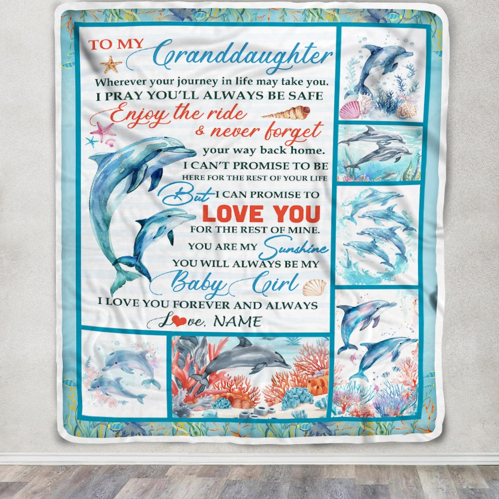 Personalized To My Granddaughter Blanket Dolphin from Grandma Grandpa Mom My Sunshine Baby Girl Granddaughter Birthday Christmas Bed Fleece Throw Blanket Blanket | Teecentury.com