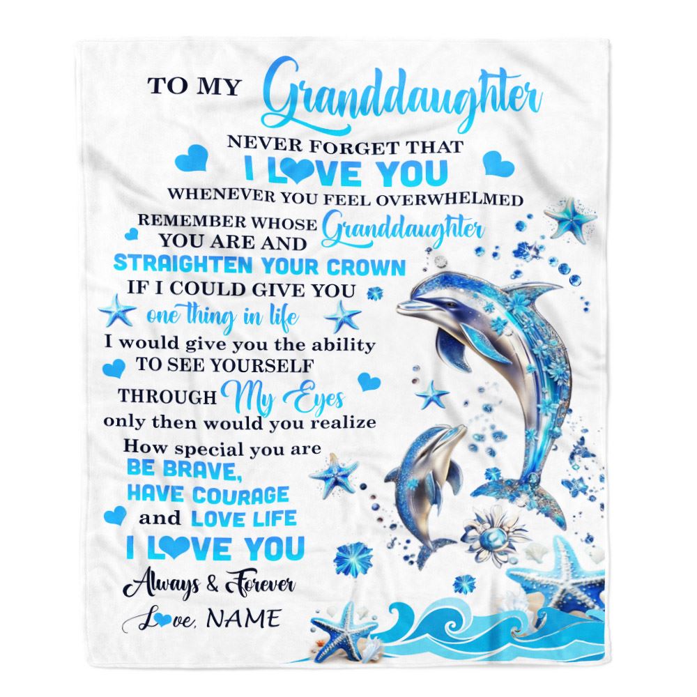 Personalized To My Granddaughter Blanket Dophin Never Forget I Love You Granddaughter Birthday Graduation Christmas Customized Gift Fleece Throw Blanket | teecentury