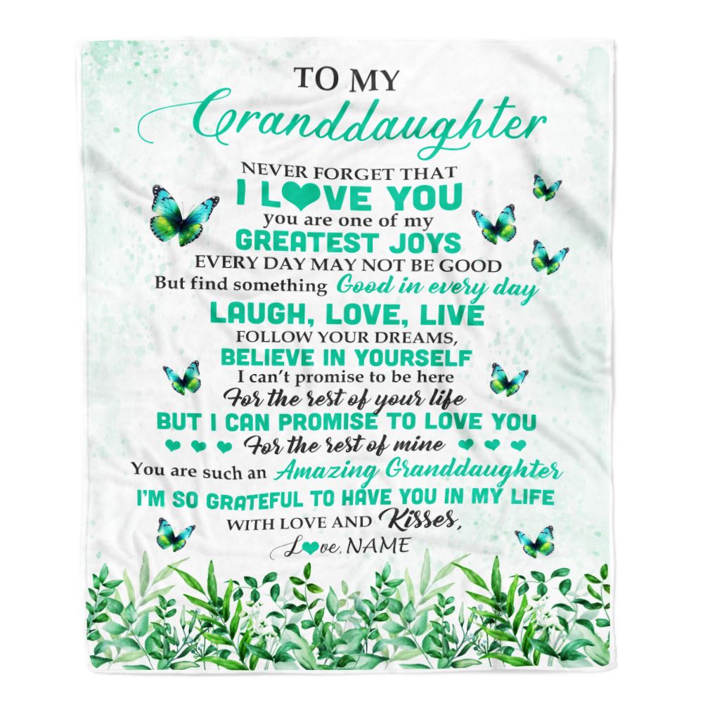 Personalized To My Granddaughter Blanket From Grandma Butterfly Laugh Love Live Granddaughter Birthday Motivational Quote Christmas Customized Fleece Blanket | teecentury