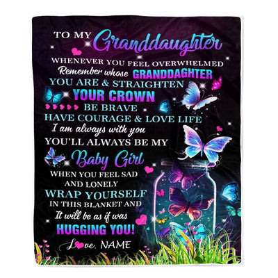 Personalized To My Granddaughter Blanket From Grandma Butterfly Straighten Your Crown Inspirational Granddaughter Birthday Christmas Customized Fleece Blanket | teecentury