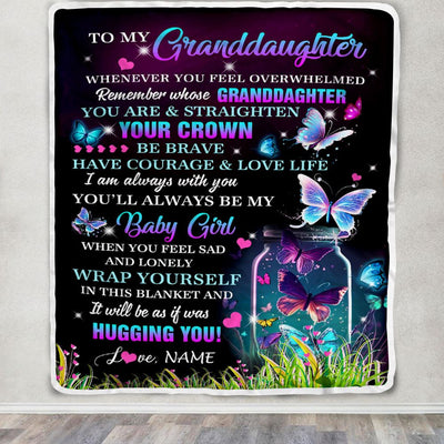 Personalized To My Granddaughter Blanket From Grandma Butterfly Straighten Your Crown Inspirational Granddaughter Birthday Christmas Customized Fleece Blanket | teecentury