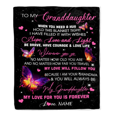 Personalized To My Granddaughter Blanket From Grandma Butterfly When You Need A Hug Granddaughter Birthday Graduation Christmas Customized Fleece Throw Blanket | teecentury