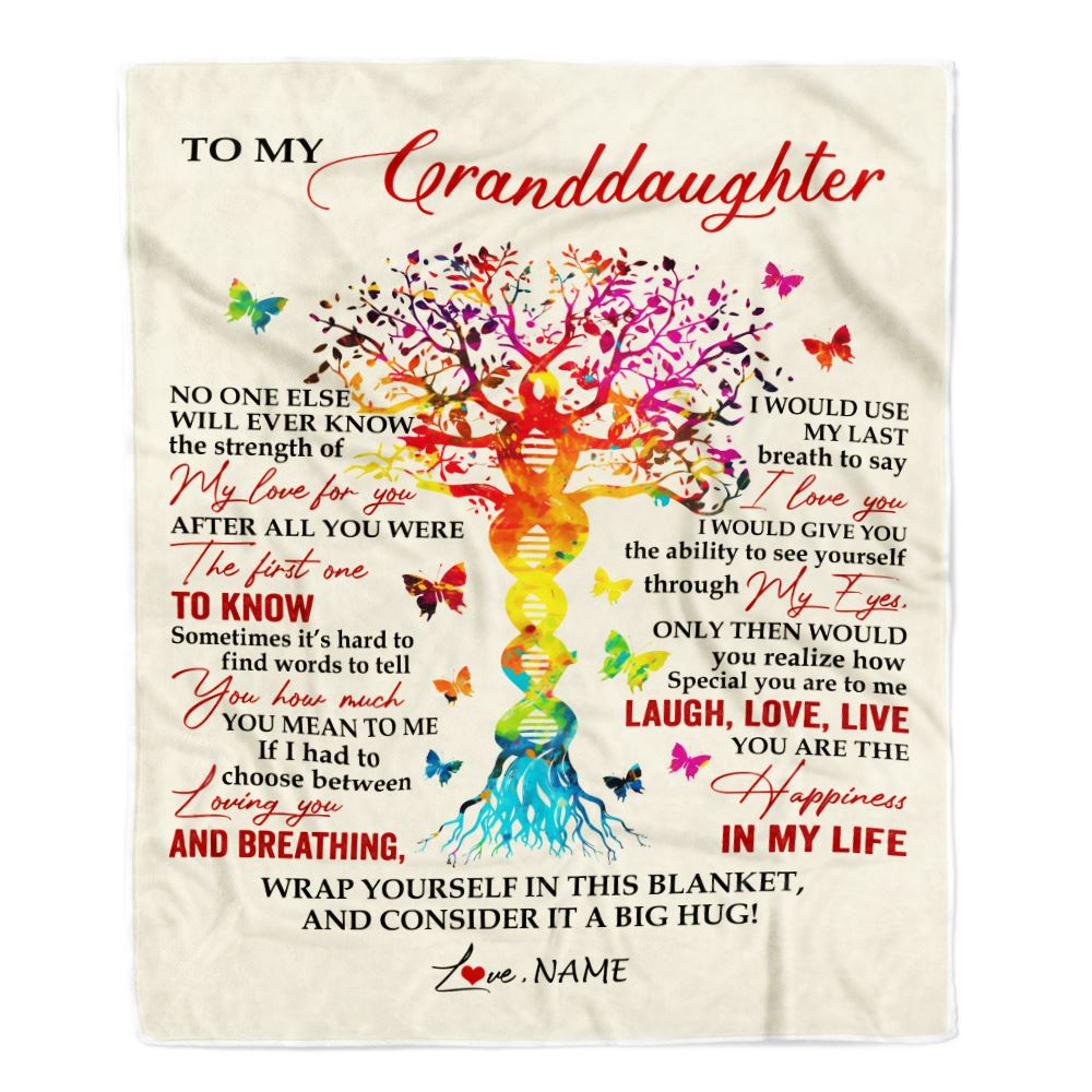 Personalized To My Granddaughter Blanket From Grandma DNA Colorful Tree Granddaughter Birthday Celebrating Graduation Christmas Customized Gift Fleece Blanket | teecentury
