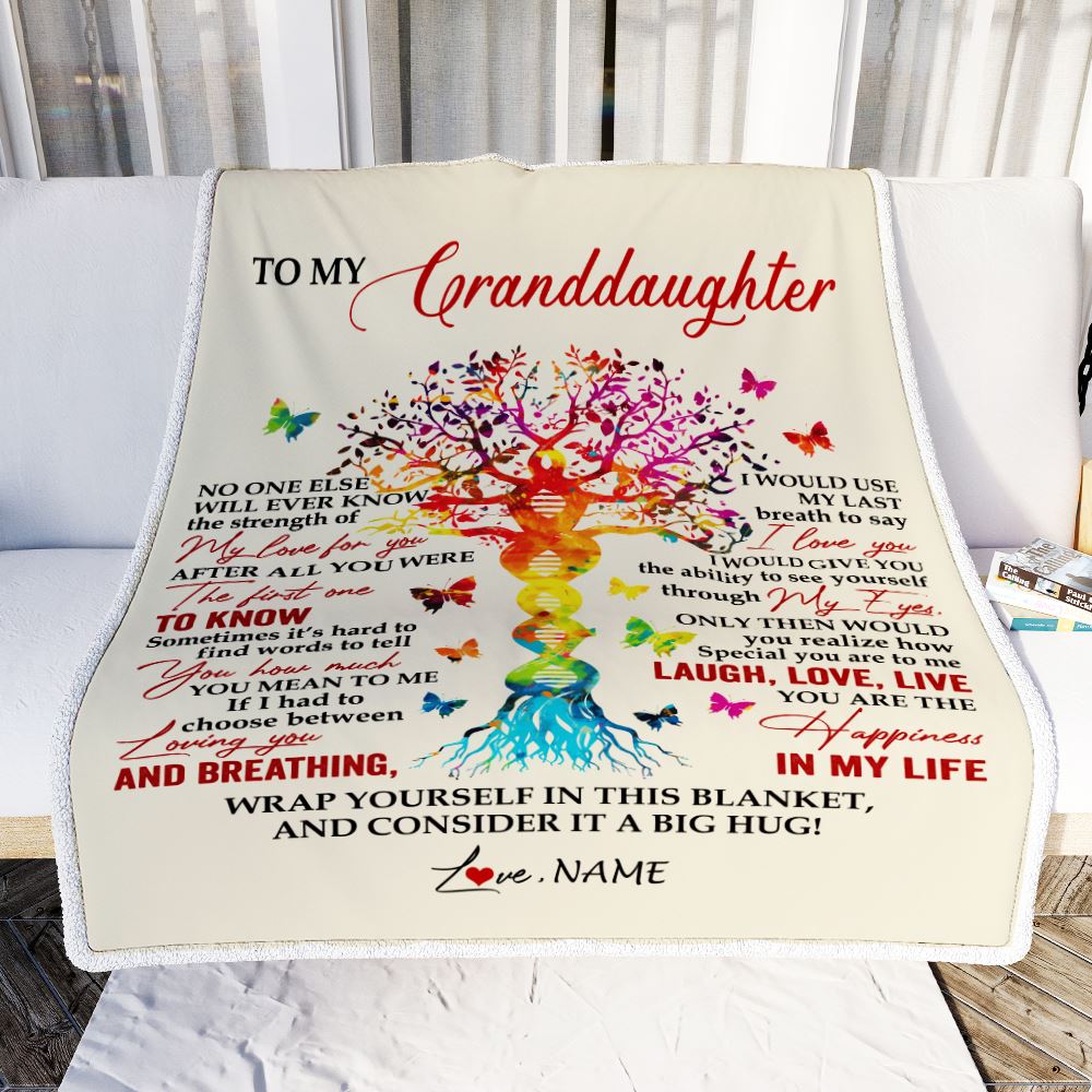 Personalized To My Granddaughter Blanket From Grandma DNA Colorful Tree Granddaughter Birthday Celebrating Graduation Christmas Customized Gift Fleece Blanket | teecentury