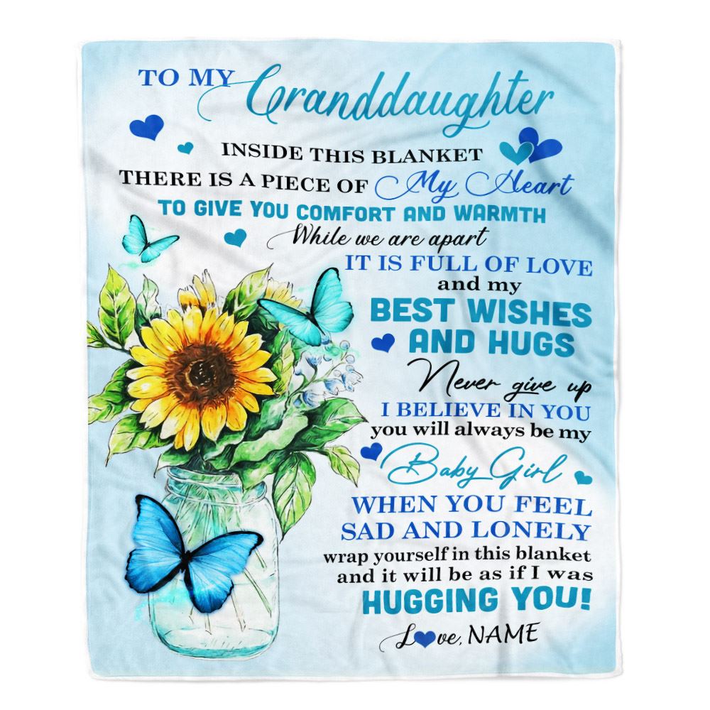Personalized To My Granddaughter Blanket From Grandma Full Of Love Sunflower Butterfly Granddaughter Birthday Graduation Christmas Customized Fleece Blanket | teecentury