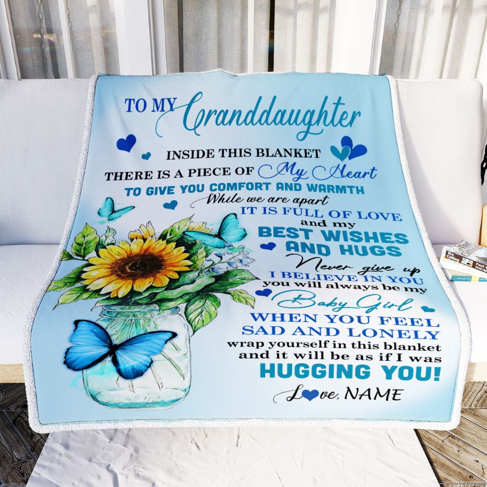 Personalized To My Granddaughter Blanket From Grandma Full Of Love Sunflower Butterfly Granddaughter Birthday Graduation Christmas Customized Fleece Blanket | teecentury
