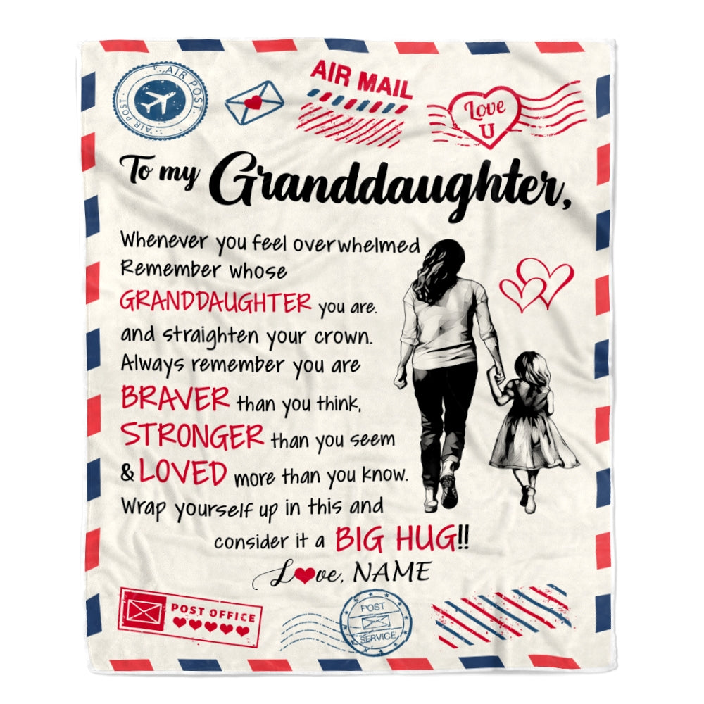 Personalized To My Granddaughter Blanket From Grandma Gigi Braver Stronger Loved Airmail Granddaughter Birthday Christmas Customized Fleece Throw Blanket | teecentury