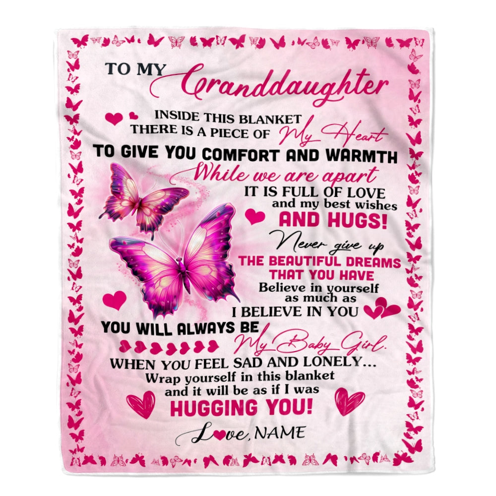 Personalized To My Granddaughter Blanket From Grandma Gigi Butterfly Inside This Blanket Granddaughter Birthday Christmas Customized Fleece Throw Blanket | teecentury