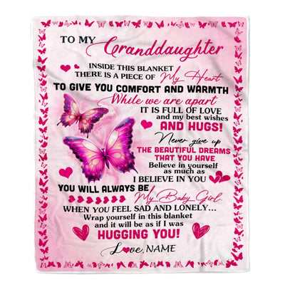 Personalized To My Granddaughter Blanket From Grandma Gigi Butterfly Inside This Blanket Granddaughter Birthday Christmas Customized Fleece Throw Blanket | teecentury