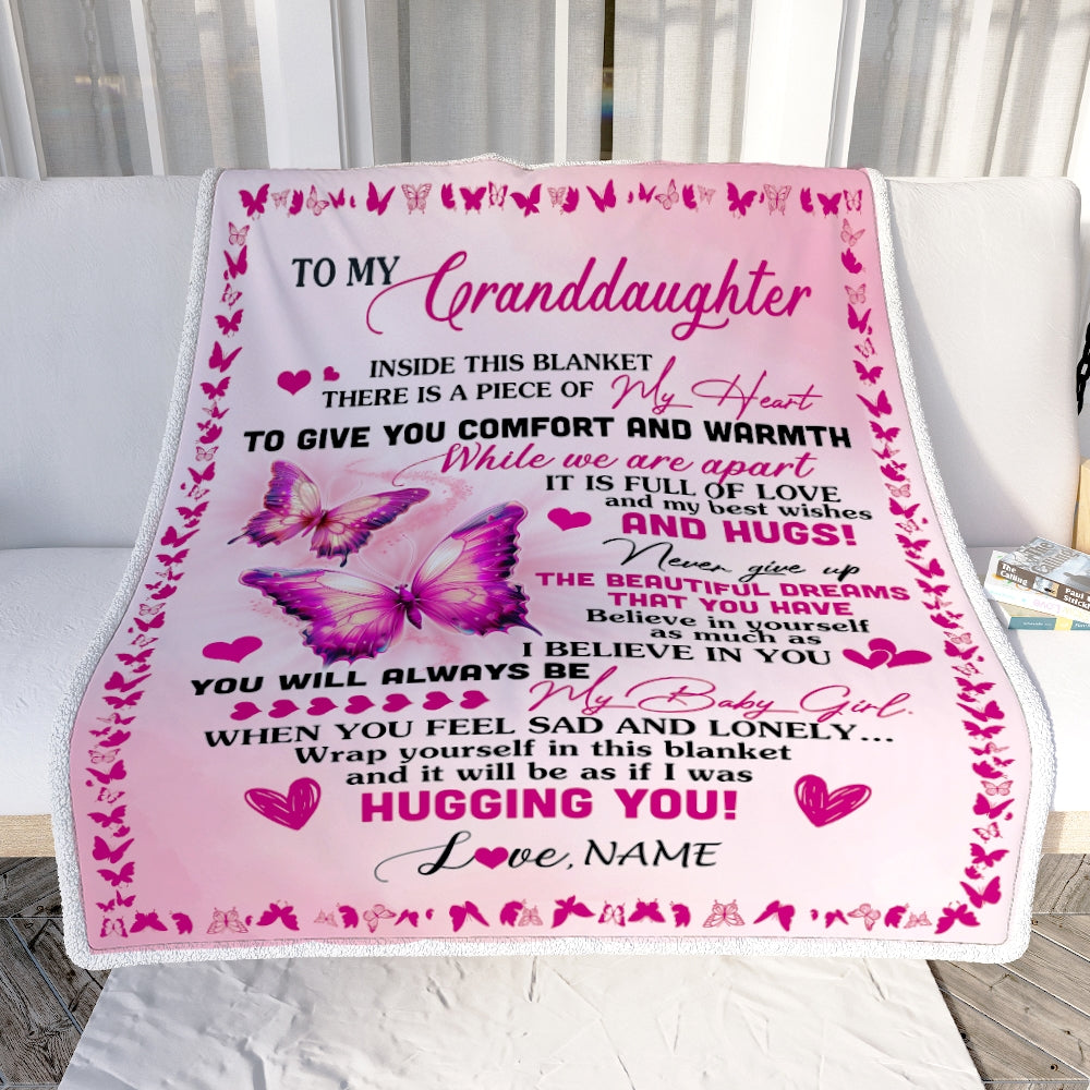 Personalized To My Granddaughter Blanket From Grandma Gigi Butterfly Inside This Blanket Granddaughter Birthday Christmas Customized Fleece Throw Blanket | teecentury