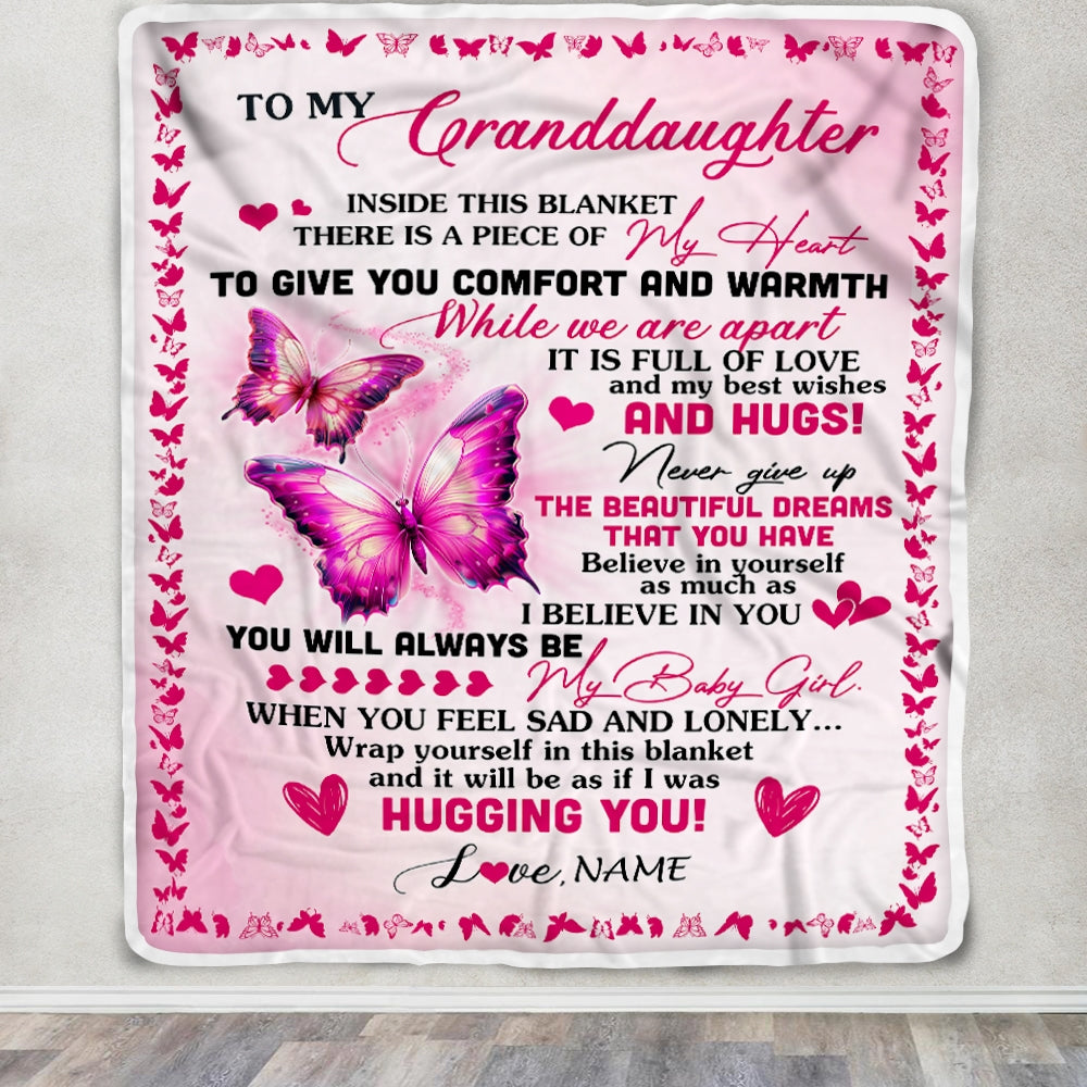 Personalized To My Granddaughter Blanket From Grandma Gigi Butterfly Inside This Blanket Granddaughter Birthday Christmas Customized Fleece Throw Blanket | teecentury