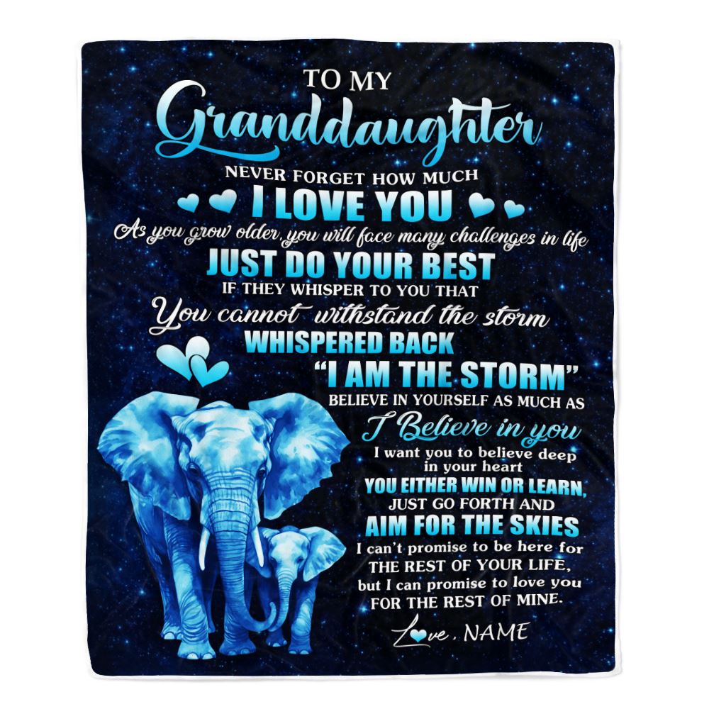 Personalized To My Granddaughter Blanket From Grandma Gigi Elephant Never Forget I Love You Granddaughter Birthday Gifts Christmas Customized Fleece Blanket | teecentury