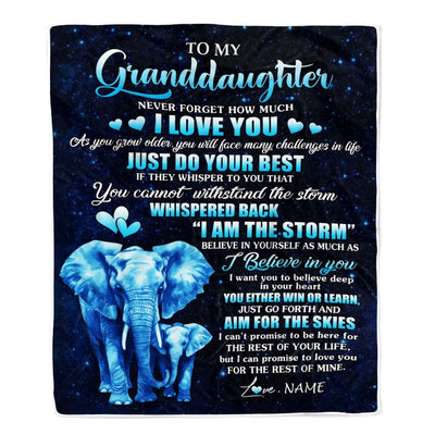 Personalized To My Granddaughter Blanket From Grandma Gigi Elephant Never Forget I Love You Granddaughter Birthday Gifts Christmas Customized Fleece Blanket | teecentury