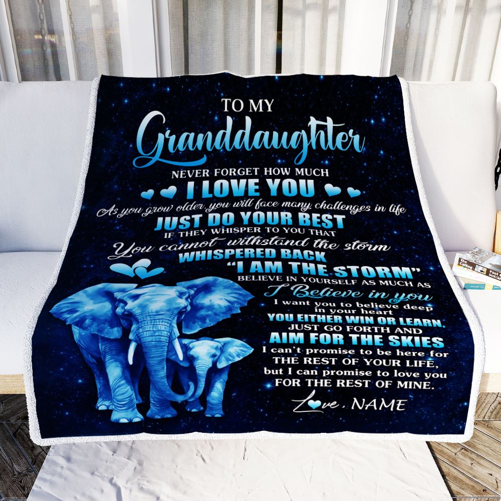 Personalized To My Granddaughter Blanket From Grandma Gigi Elephant Never Forget I Love You Granddaughter Birthday Gifts Christmas Customized Fleece Blanket | teecentury