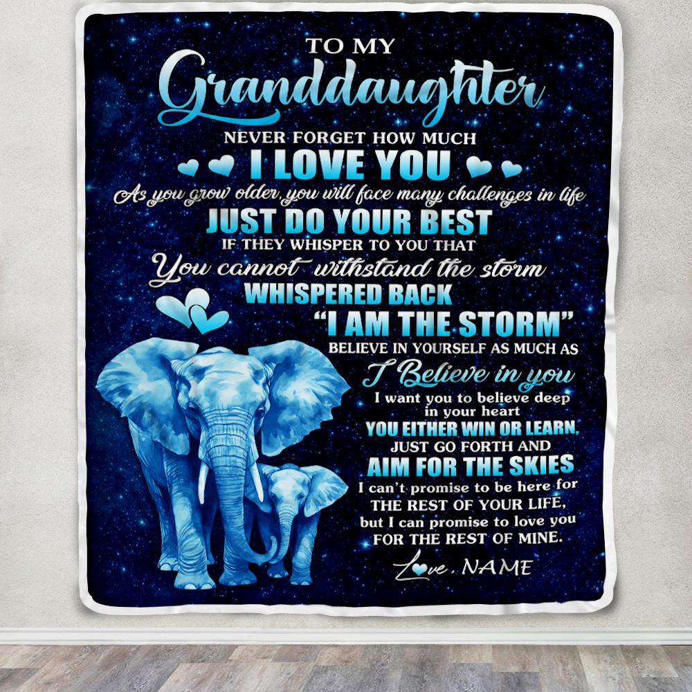 Personalized To My Granddaughter Blanket From Grandma Gigi Elephant Never Forget I Love You Granddaughter Birthday Gifts Christmas Customized Fleece Blanket | teecentury