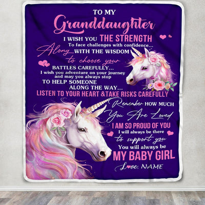 Personalized To My Granddaughter Blanket From Grandma Gigi I Wish You The Strength Unicorn Granddaughter Birthday Christmas Customized Fleece Throw Blanket | teecentury