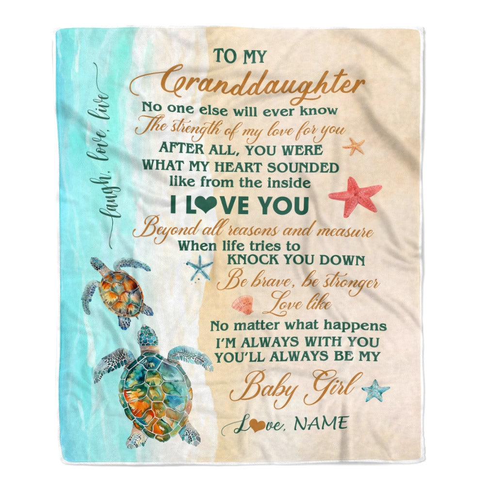 Personalized To My Granddaughter Blanket From Grandma Gigi Turtle Laugh Love Live I Love You Granddaughter Birthday Christmas Customized Fleece Throw Blanket | teecentury