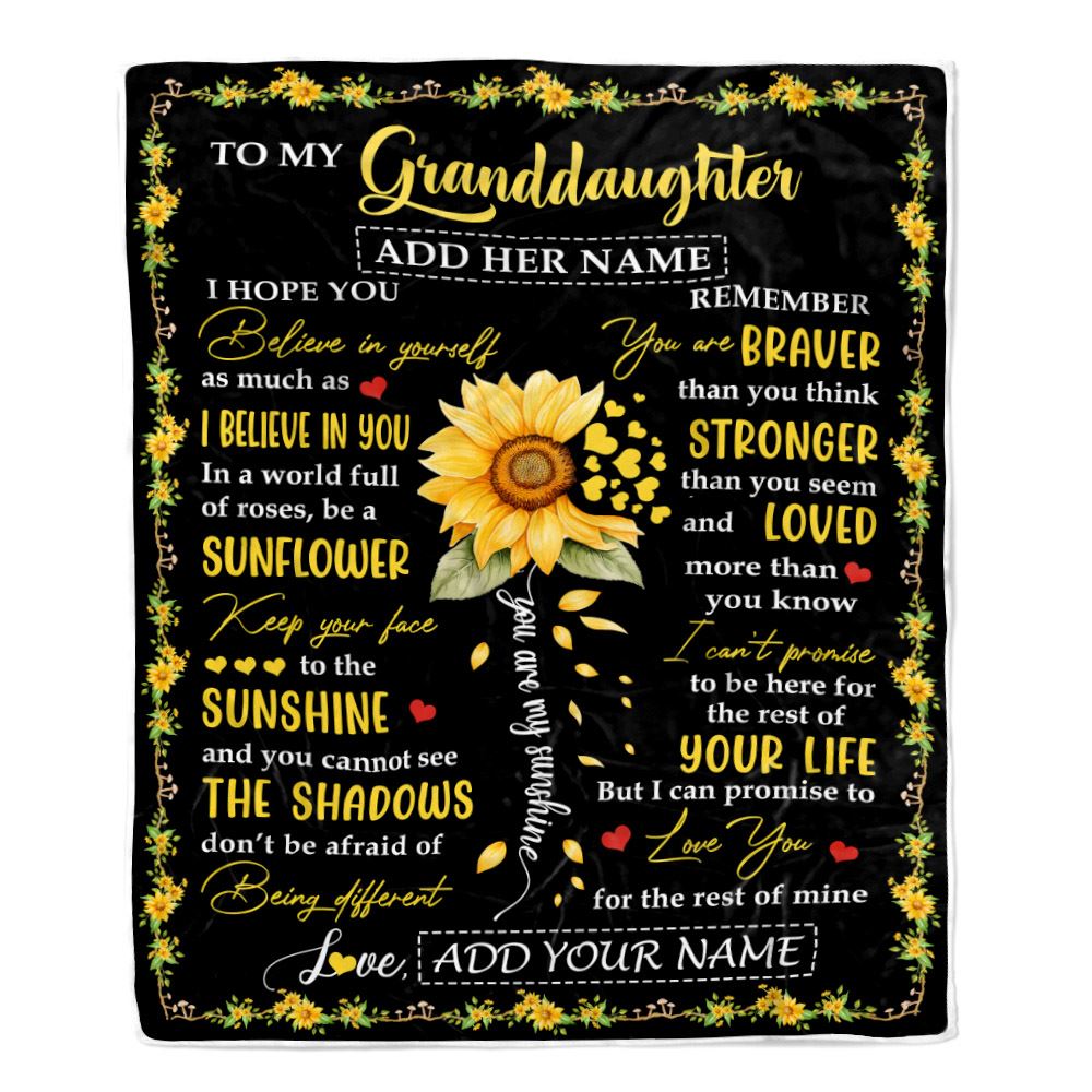 Personalized To My Granddaughter Blanket From Grandma Grandpa Be A Sunflower Granddaughter Birthday Gifts Graduation Christmas Fleece Throw Blanket | teecentury