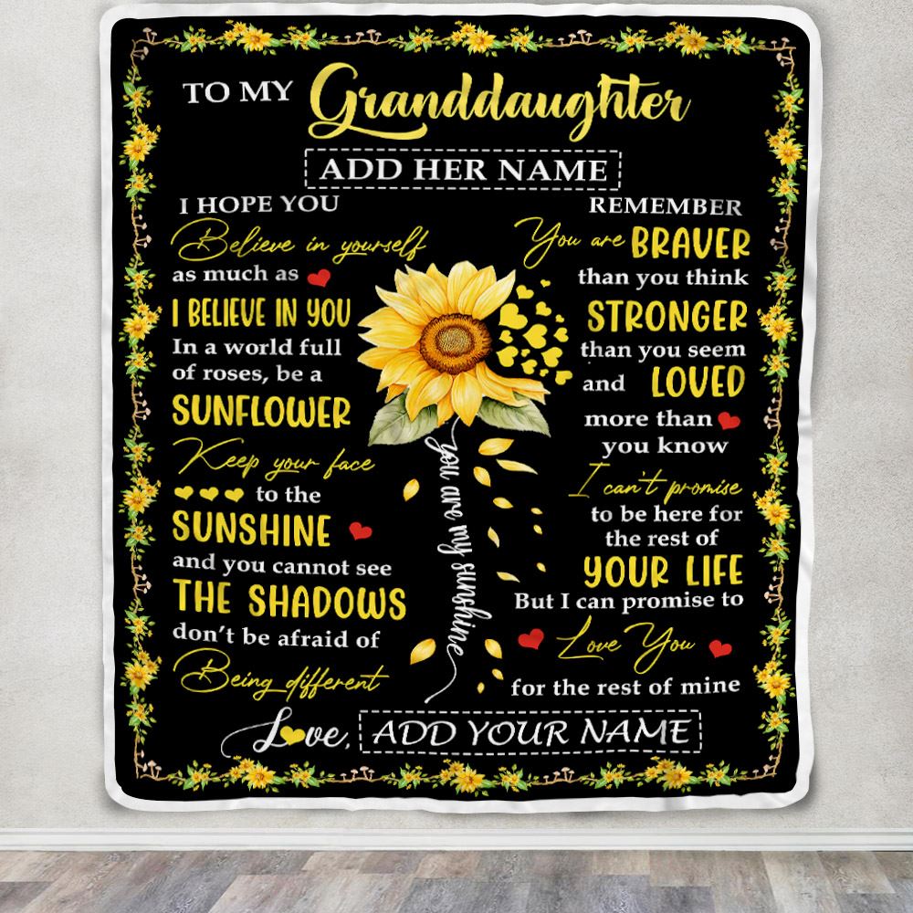 Personalized To My Granddaughter Blanket From Grandma Grandpa Be A Sunflower Granddaughter Birthday Gifts Graduation Christmas Fleece Throw Blanket | teecentury
