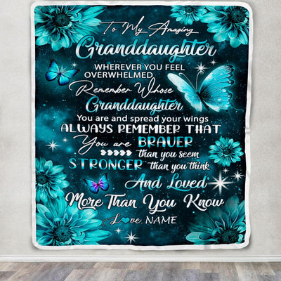 Personalized To My Granddaughter Blanket From Grandma Grandpa Butterfly You Are Braver Than You Seem  Birthday Graduation Christmas Customized Fleece Blanket | teecentury
