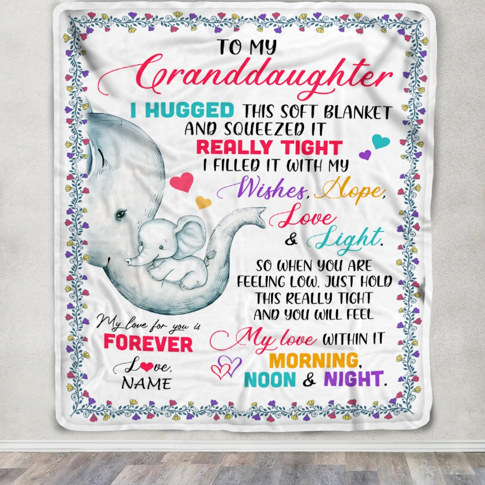 Personalized To My Granddaughter Blanket From Grandma Grandpa Elephant I Huggest This Soft Blanket Granddaughter Birthday Christmas Customized Fleece Blanket Blanket | Teecentury.com