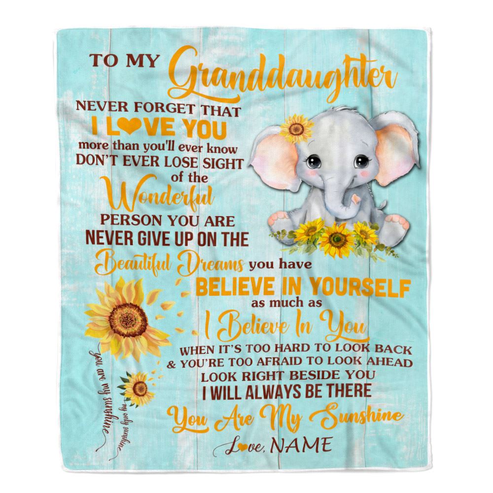 Personalized To My Granddaughter Blanket From Grandma Grandpa Nana Elephant Sunflower Never Forget I Love You Birthday Christmas Customized Fleece Blanket | teecentury