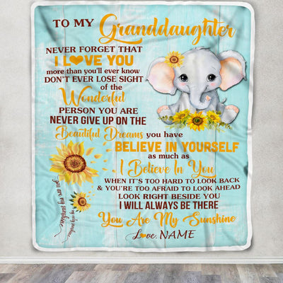 Personalized To My Granddaughter Blanket From Grandma Grandpa Nana Elephant Sunflower Never Forget I Love You Birthday Christmas Customized Fleece Blanket | teecentury