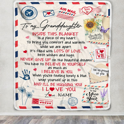Personalized To My Granddaughter Blanket From Grandma Grandpa Nana You Are My Sunshine Air Mail Letter Birthday Christmas Customized Fleece Blanket | teecentury