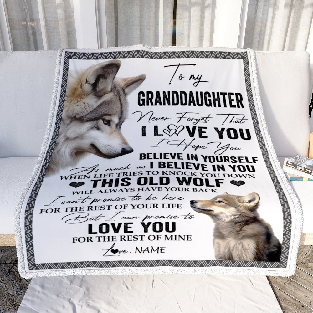 Personalized To My Granddaughter Blanket From Grandma Grandpa This Old Wolf Love You Granddaughter Birthday Graduation Christmas Customized Fleece Blanket Blanket | Teecentury.com