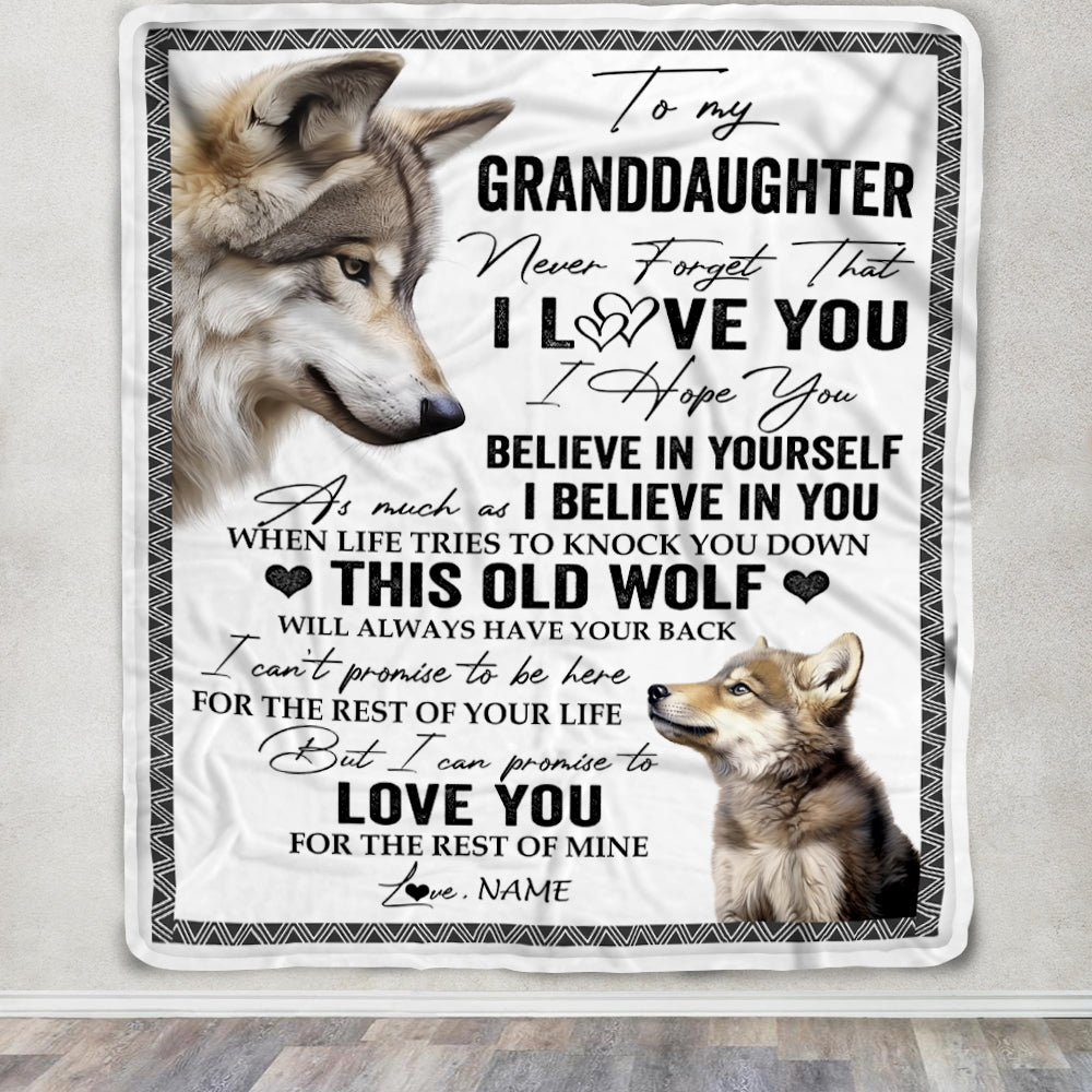 Personalized To My Granddaughter Blanket From Grandma Grandpa This Old Wolf Love You Granddaughter Birthday Graduation Christmas Customized Fleece Blanket Blanket | Teecentury.com