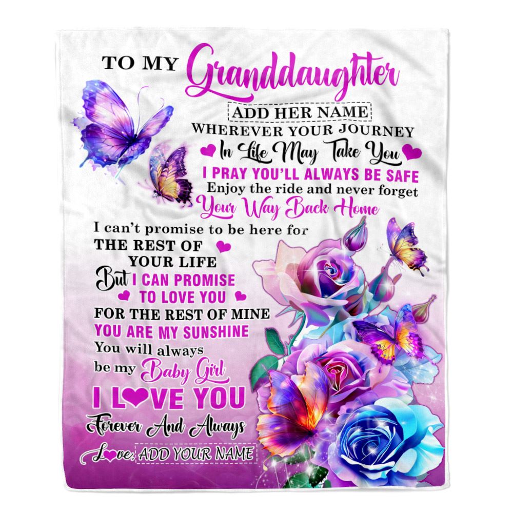 Personalized To My Granddaughter Blanket From Grandma Grandpa Wherever Your Journey In Life Butterfly Granddaughter Birthday Gifts Christmas Fleece Blanket | teecentury