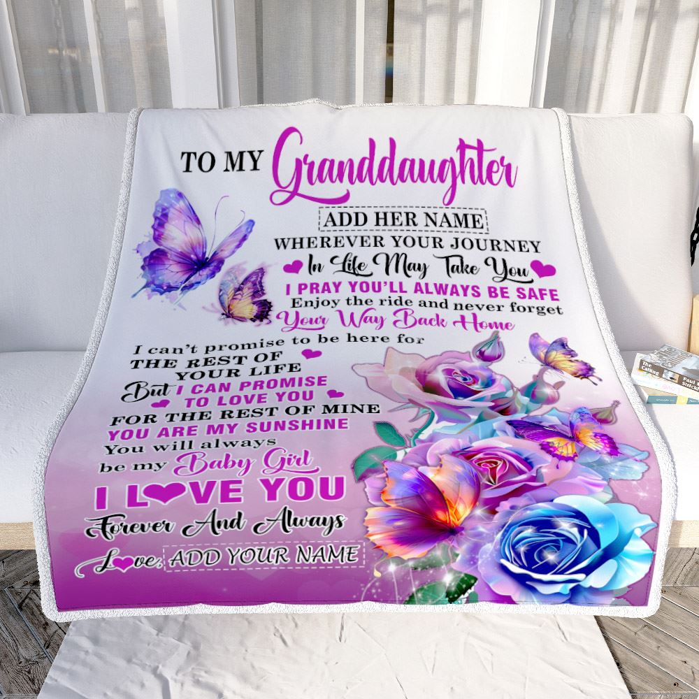 Personalized To My Granddaughter Blanket From Grandma Grandpa Wherever Your Journey In Life Butterfly Granddaughter Birthday Gifts Christmas Fleece Blanket | teecentury