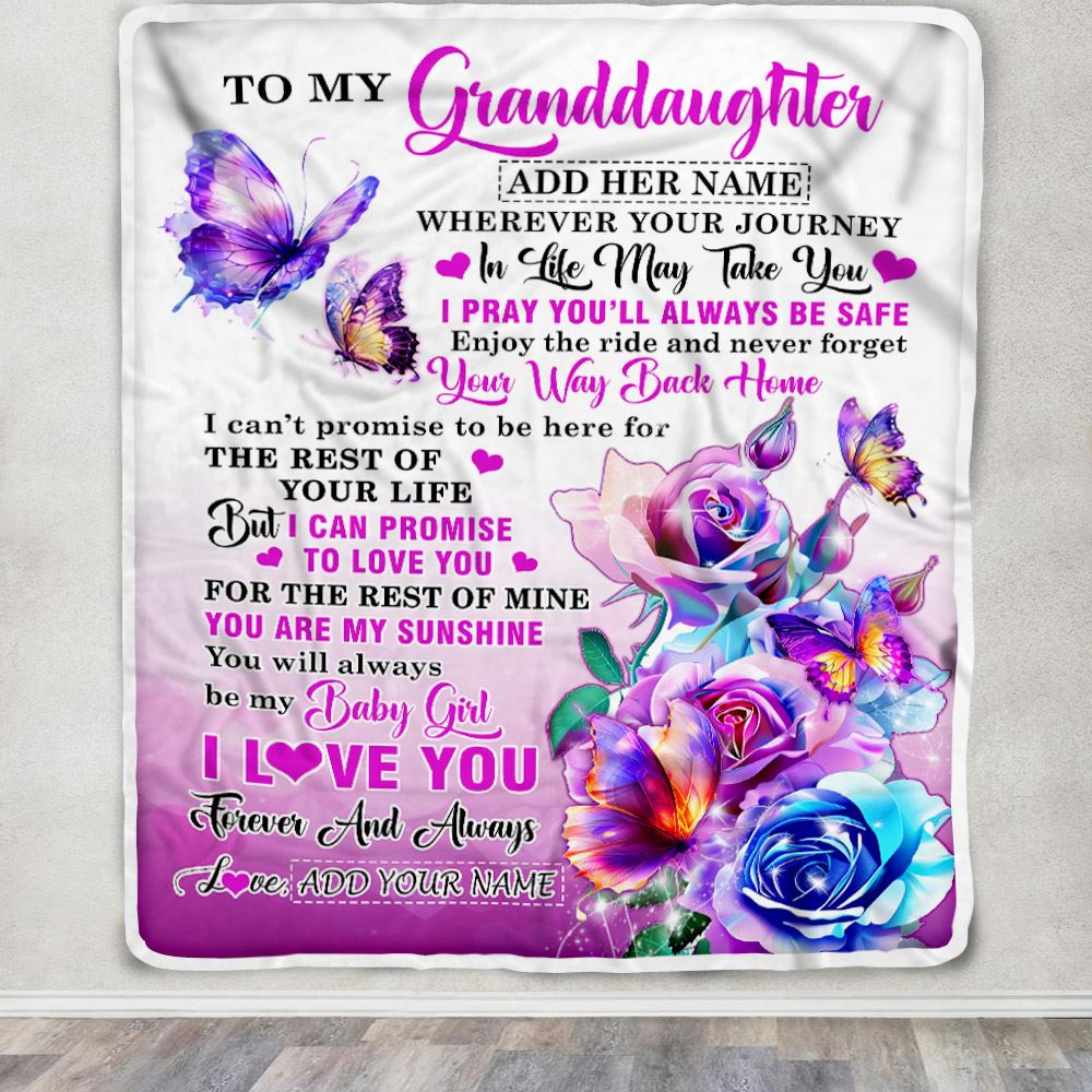 Personalized To My Granddaughter Blanket From Grandma Grandpa Wherever Your Journey In Life Butterfly Granddaughter Birthday Gifts Christmas Fleece Blanket | teecentury