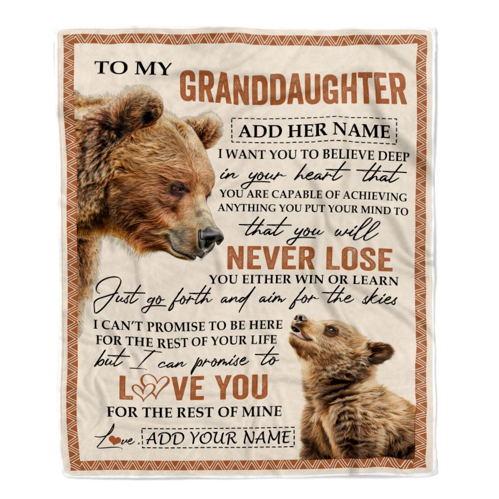 Personalized To My Granddaughter Blanket From Grandma Grandpa You Will Never Lose Bear Granddaughter Birthday Gifts Christmas Customized Fleece Throw Blanket | teecentury