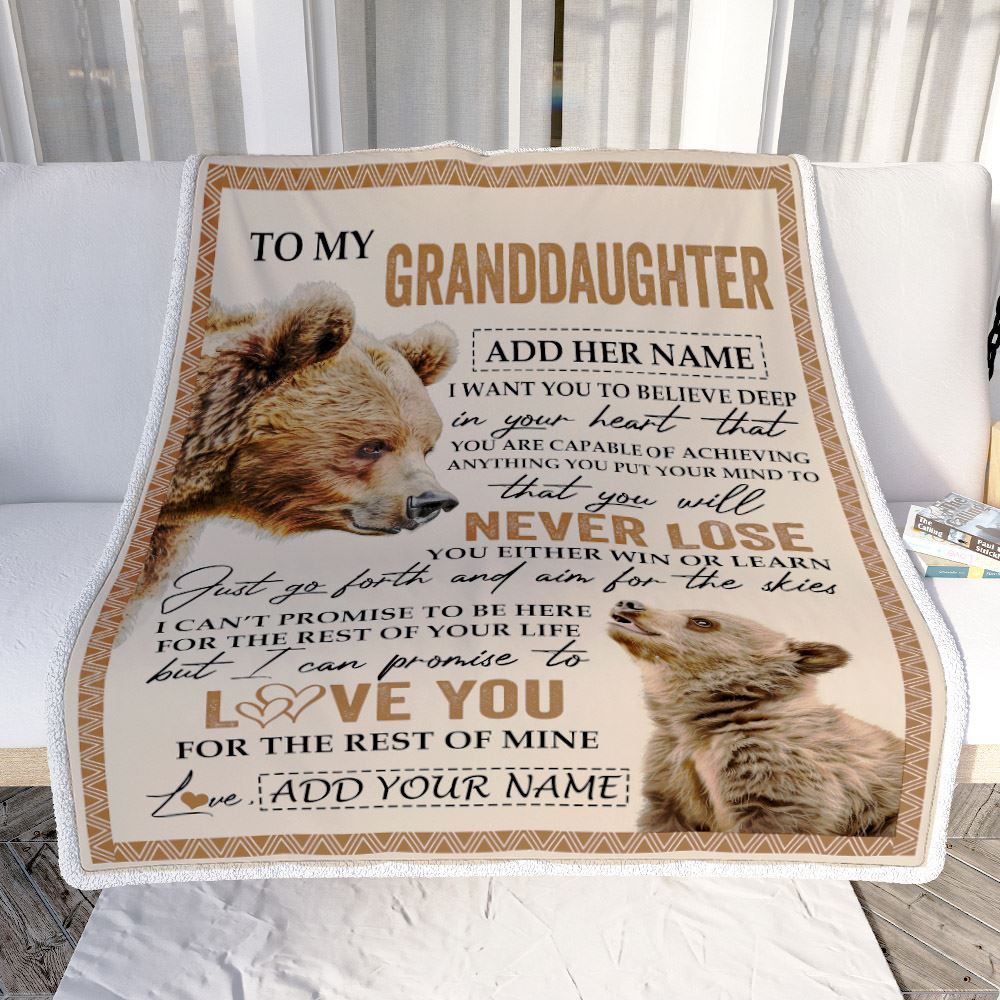 Personalized To My Granddaughter Blanket From Grandma Grandpa You Will Never Lose Bear Granddaughter Birthday Gifts Christmas Customized Fleece Throw Blanket | teecentury