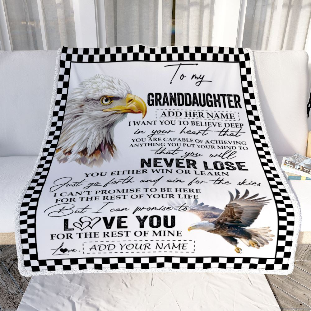 Personalized To My Granddaughter Blanket From Grandma Grandpa You Will Never Lose Eagle Birthday Gifts Graduation Christmas Customized Fleece Throw Blanket | teecentury