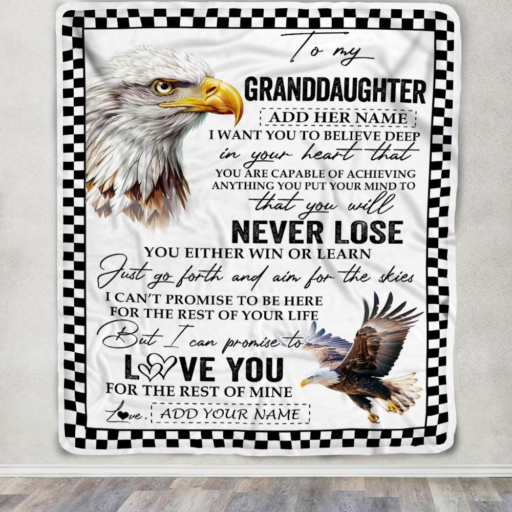 Personalized To My Granddaughter Blanket From Grandma Grandpa You Will Never Lose Eagle Birthday Gifts Graduation Christmas Customized Fleece Throw Blanket | teecentury