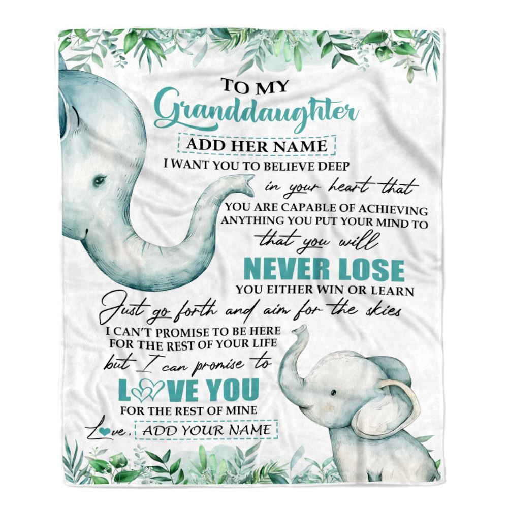 Personalized To My Granddaughter Blanket From Grandma Grandpa You Will Never Lose Elephant Granddaughter Birthday Gifts Christmas Customized Fleece Blanket | teecentury