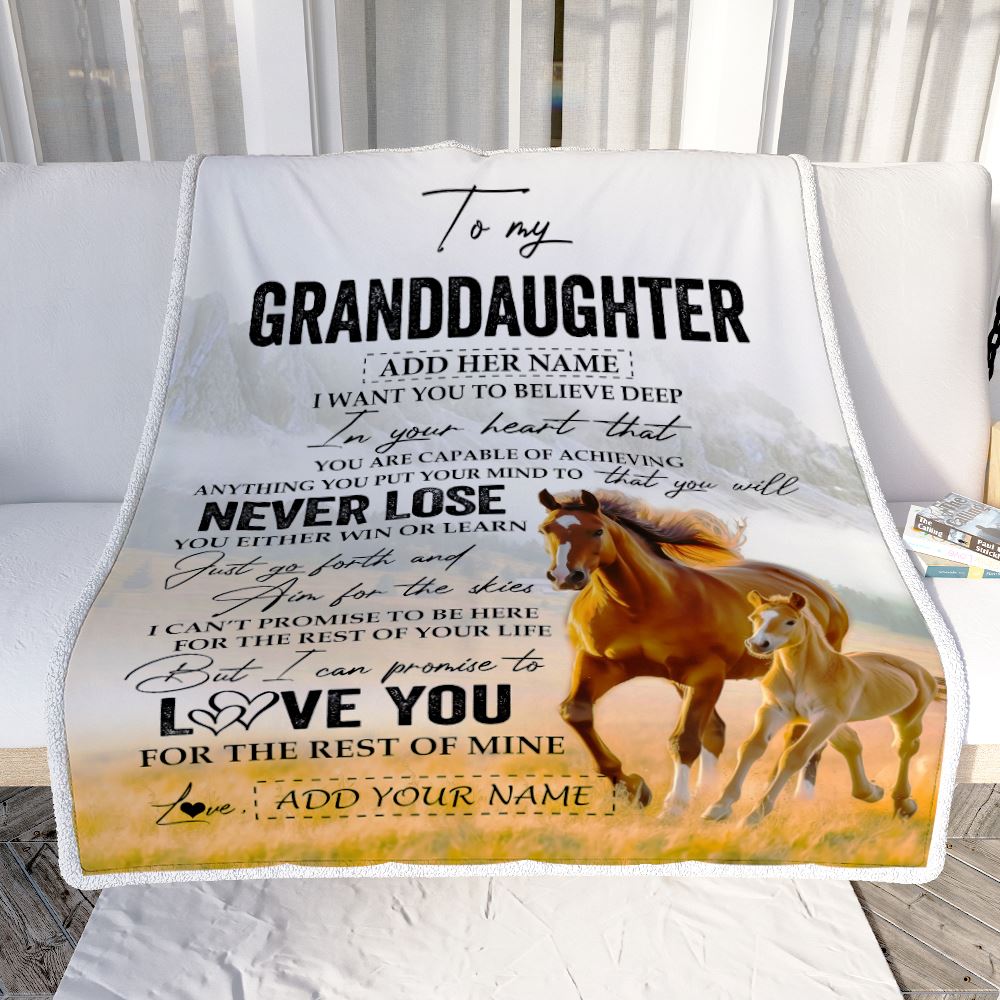 Personalized To My Granddaughter Blanket From Grandma Grandpa You Will Never Lose Horse Granddaughter Birthday Gifts Christmas Customized Fleece Throw Blanket | teecentury