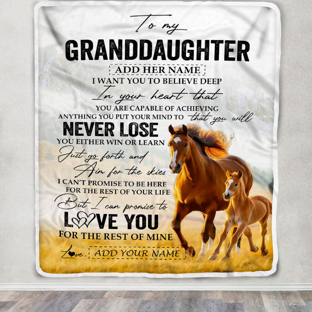Personalized To My Granddaughter Blanket From Grandma Grandpa You Will Never Lose Horse Granddaughter Birthday Gifts Christmas Customized Fleece Throw Blanket | teecentury