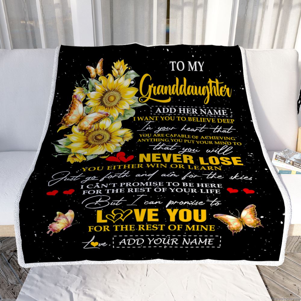 Personalized To My Granddaughter Blanket From Grandma Grandpa You Will Never Lose Sunflower Granddaughter Birthday Gifts Christmas Customized Fleece Blanket | teecentury