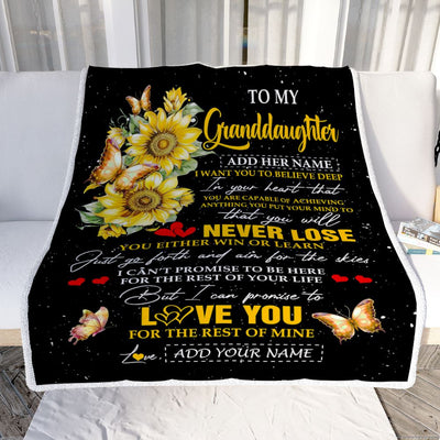 Personalized To My Granddaughter Blanket From Grandma Grandpa You Will Never Lose Sunflower Granddaughter Birthday Gifts Christmas Customized Fleece Blanket | teecentury