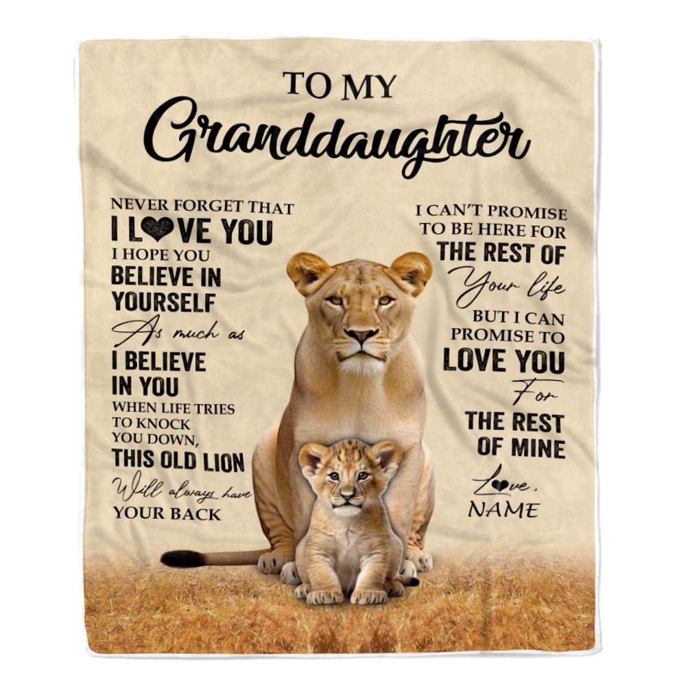 Personalized To My Granddaughter Blanket From Grandma Lion Never Forget That I Love You Granddaughter Birthday Gifts Christmas Customized Fleece Throw Blanket | teecentury