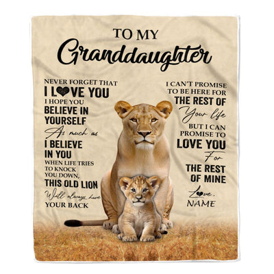 Personalized To My Granddaughter Blanket From Grandma Lion Never Forget That I Love You Granddaughter Birthday Gifts Christmas Customized Fleece Throw Blanket | teecentury