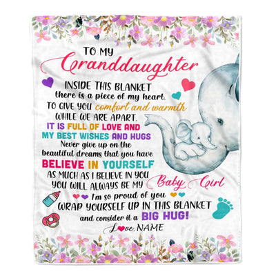 Personalized To My Granddaughter Blanket From Grandma Nana It A Big Hug Elephant Baby Granddaughter Birthday Customized Christmas Bed Fleece Throw Blanket | teecentury