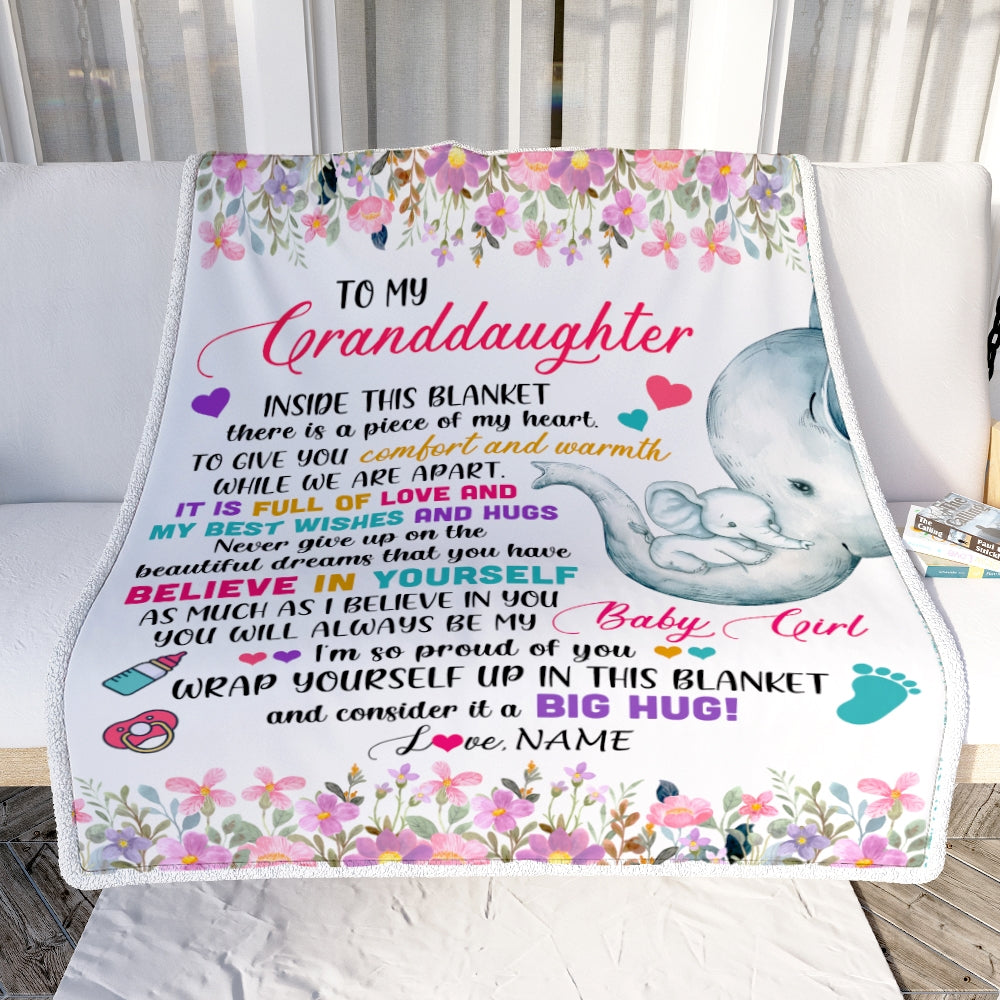 Personalized To My Granddaughter Blanket From Grandma Nana It A Big Hug Elephant Baby Granddaughter Birthday Customized Christmas Bed Fleece Throw Blanket | teecentury