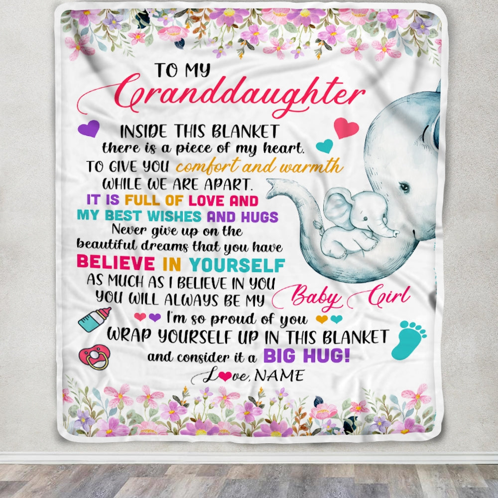 Personalized To My Granddaughter Blanket From Grandma Nana It A Big Hug Elephant Baby Granddaughter Birthday Customized Christmas Bed Fleece Throw Blanket | teecentury