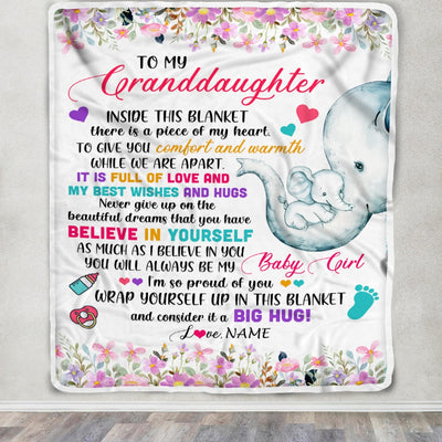 Personalized To My Granddaughter Blanket From Grandma Nana It A Big Hug Elephant Baby Granddaughter Birthday Customized Christmas Bed Fleece Throw Blanket | teecentury