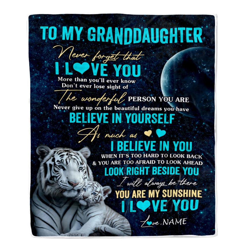 Personalized To My Granddaughter Blanket From Grandma Nana Never Forget I Love You White Tiger Granddaughter Birthday Graduation Christmas Fleece Blanket | teecentury