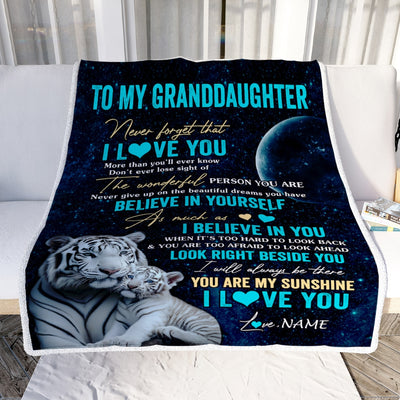 Personalized To My Granddaughter Blanket From Grandma Nana Never Forget I Love You White Tiger Granddaughter Birthday Graduation Christmas Fleece Blanket | teecentury